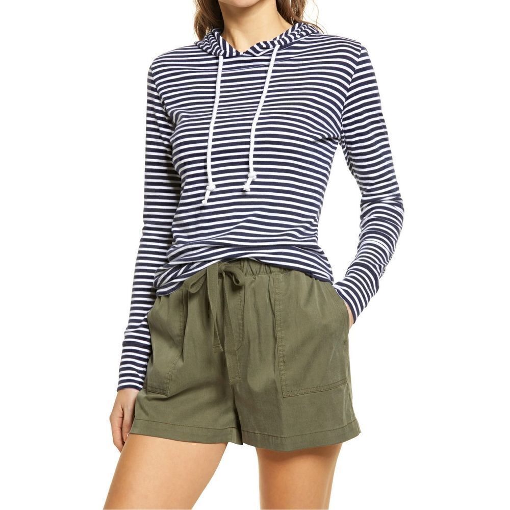 Caslon Navy & White Striped Hooded Long Sleeve Top